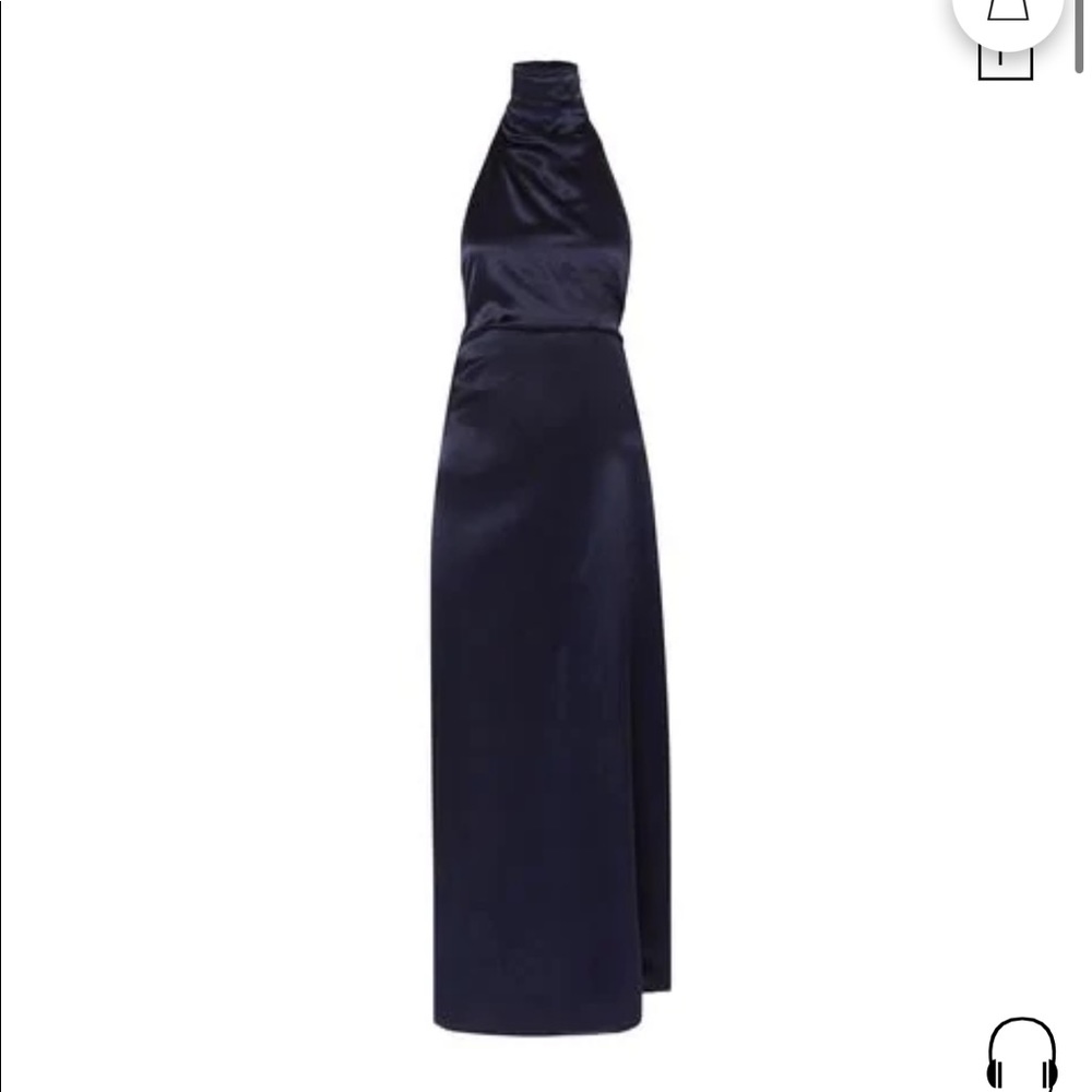 SID NEIGUM Satin Halterneck Maxi Dress In Dark Blue, Size 6